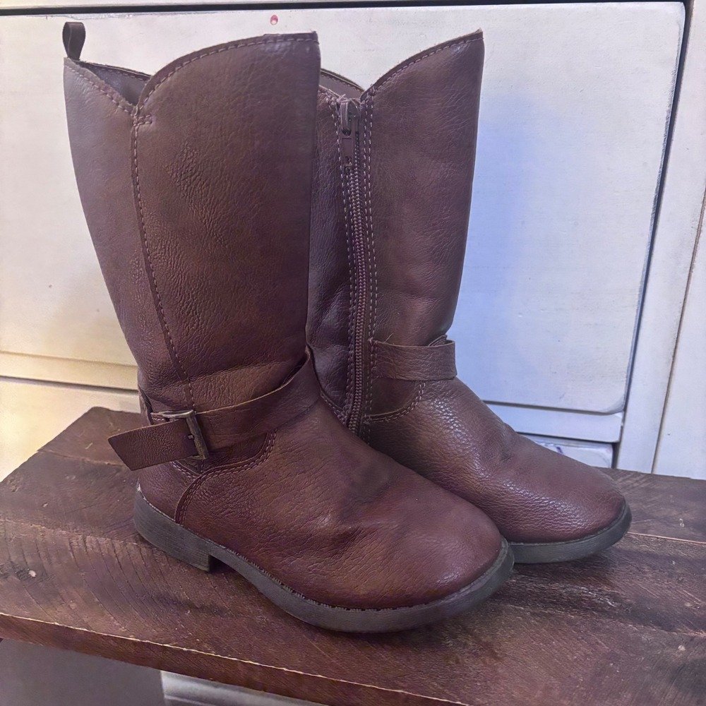 OshKosh B'gosh Lumi Girls Brown Faux Leather Riding Boots Size 10M OF22K02H